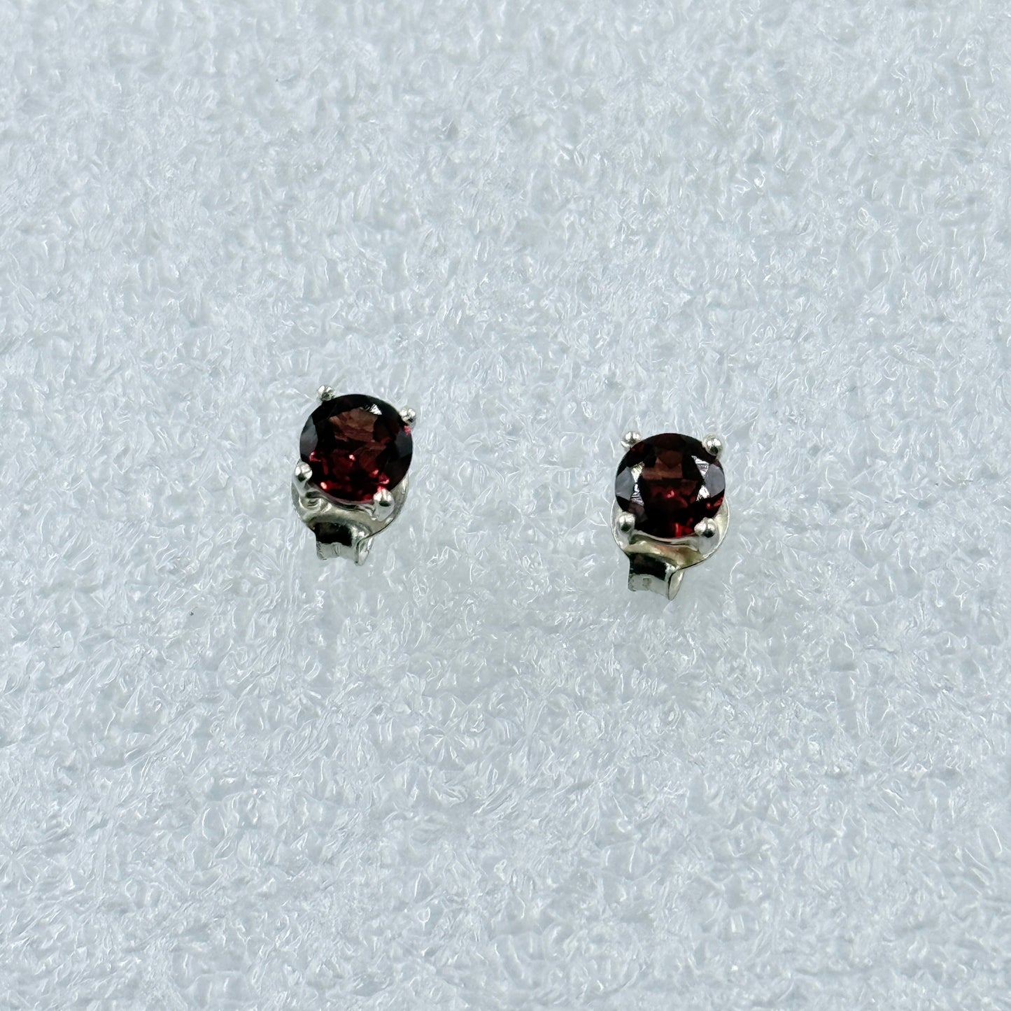 Sterling Silver Round Garnet Post Earrings Size 3