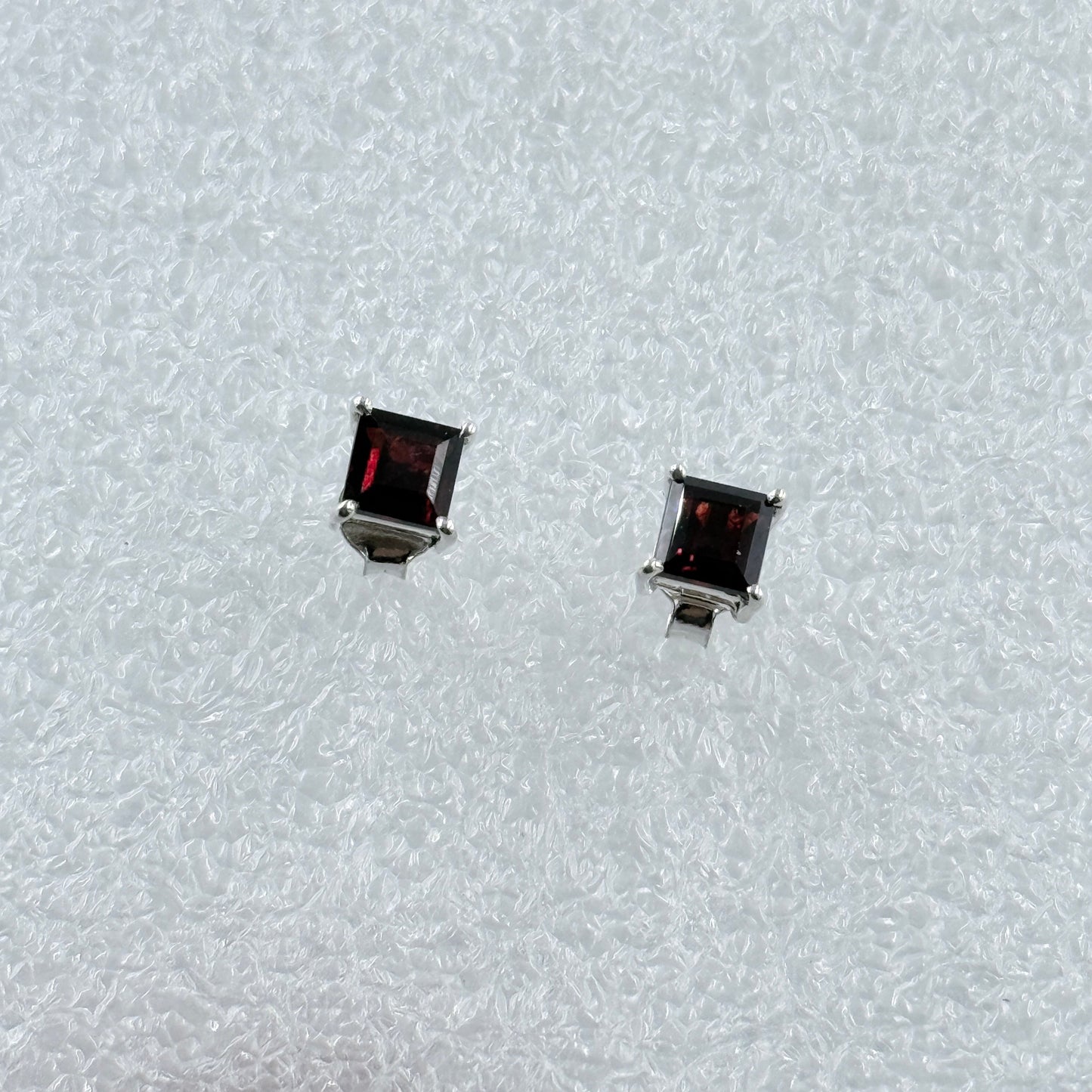 Sterling Silver Square Garnet Post Earrings Size 2