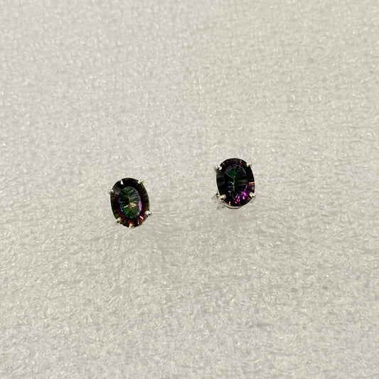 Sterling Silver Oval Mystic Topaz Post Earrings