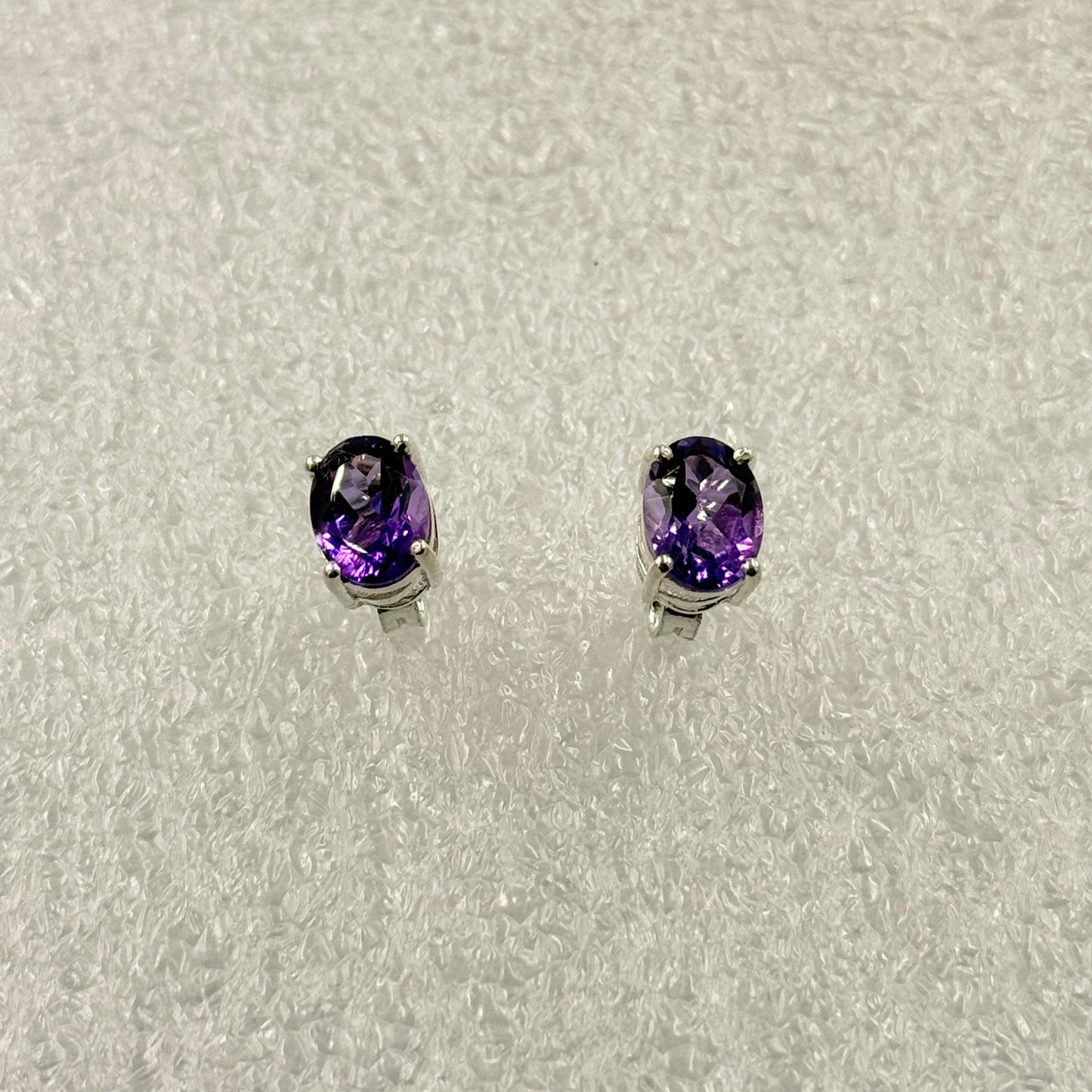 Sterling Silver Oval Amethyst Post Earrings Size 2