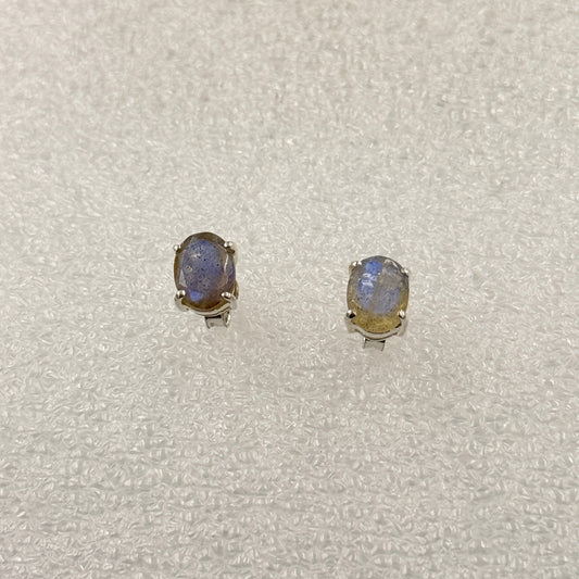 Sterling Silver Oval Labradorite Post Earrings Size 1