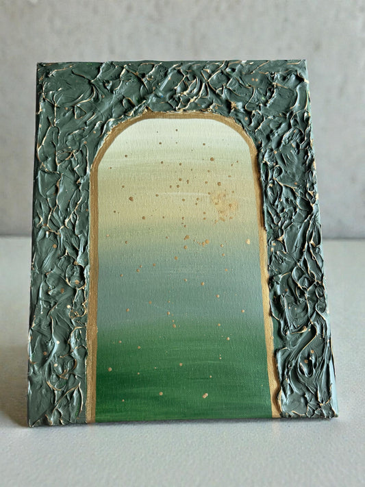 Green & Gold Abstract Arch plaster painting