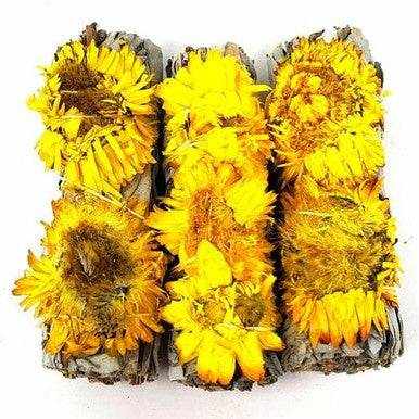 Yellow Paper Flower White Sage Smudge Stick (4 in.)