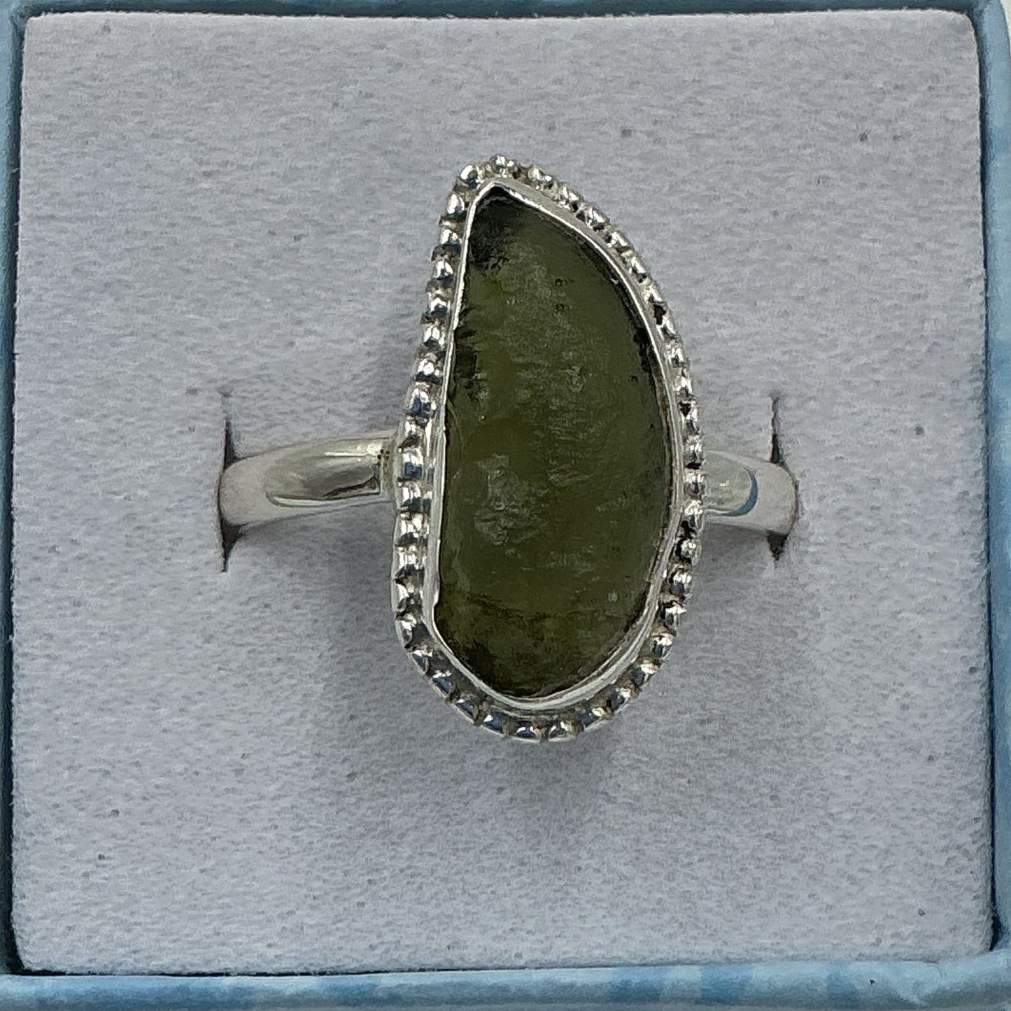 Sterling Silver Natural Moldavite Ring - Size 10 - Transformation & Awakening