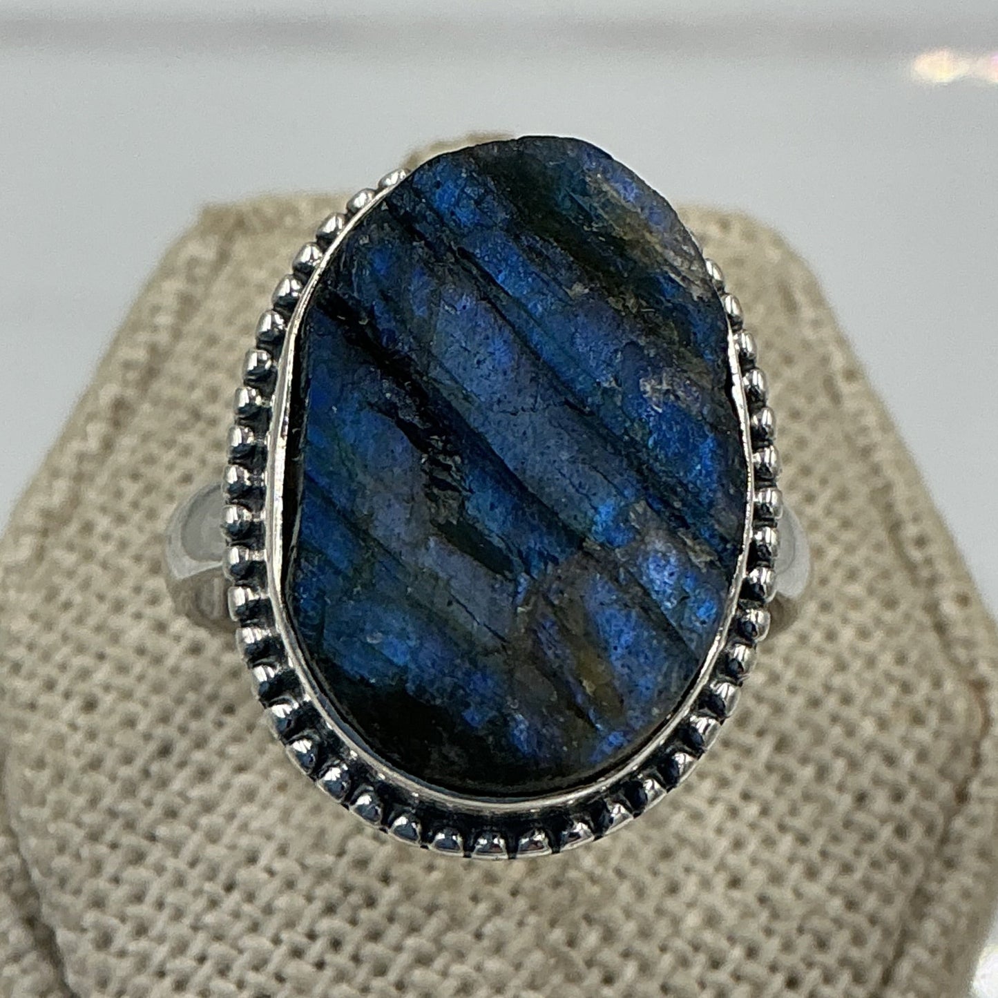 Sterling Silver Labradorite Chunky Rough Oval Ring - Size 9 - Magic and Protection