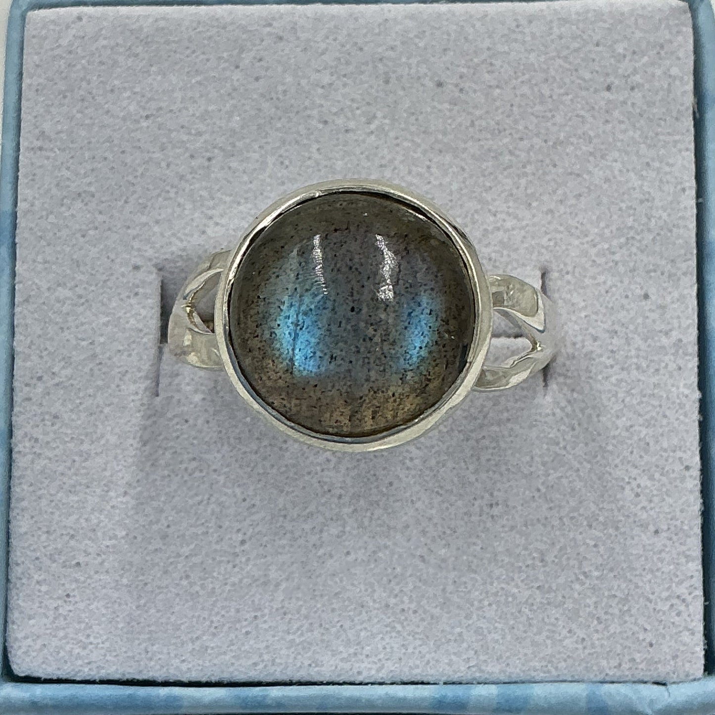 Sterling Silver Labradorite Full Moon Round Ring - Size 8 - Magic and Protection