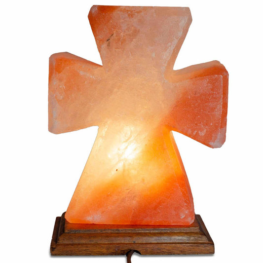 Flat Cross Shaped Salt Lamp - 9" avg. - Cord, Bulb, Dimmer
