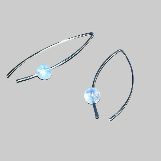Rainbow Moonstone Crescent Bertoni Earrings - Sterling Silver