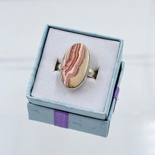Sterling Silver Oval Rhodochrosite Ring - Size 9 - Loving, Compassionate & Healing