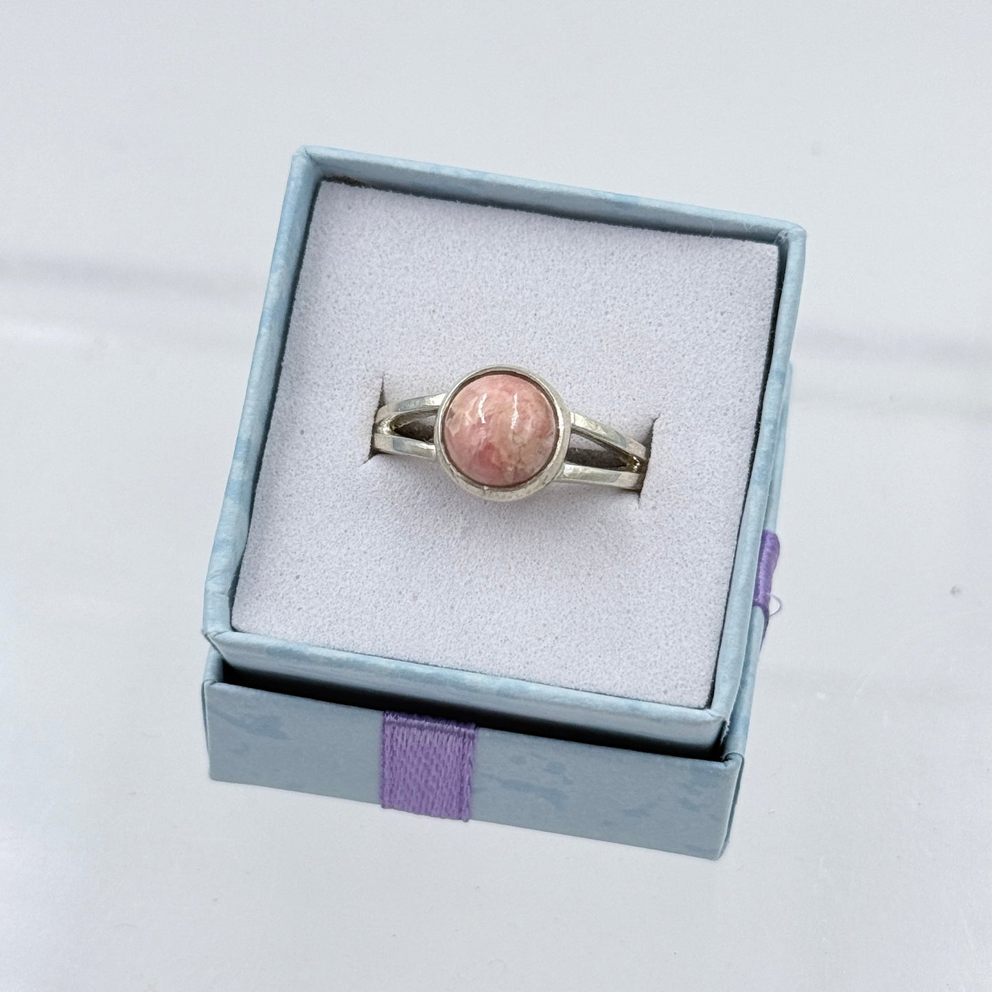 Sterling Silver Split Banded Round Rhodochrosite Ring - Size 9 - Loving, Compassionate & Healing
