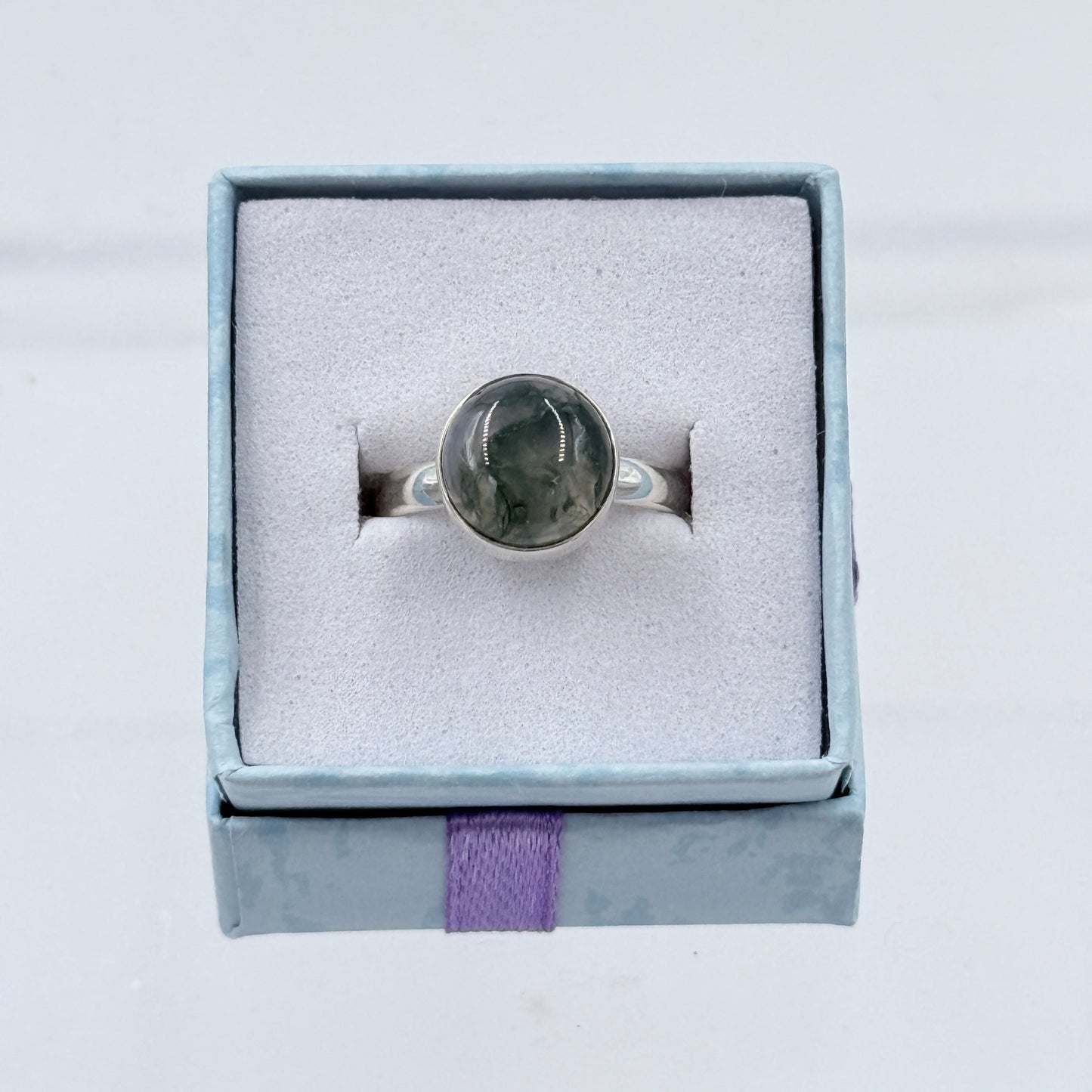 Sterling Silver Round Moss Agate Ring - Size 7 - Grounding, Nurturing & Growth