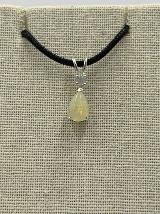 Sterling Silver Stacked Teardrop Ethiopian Opal Pendant