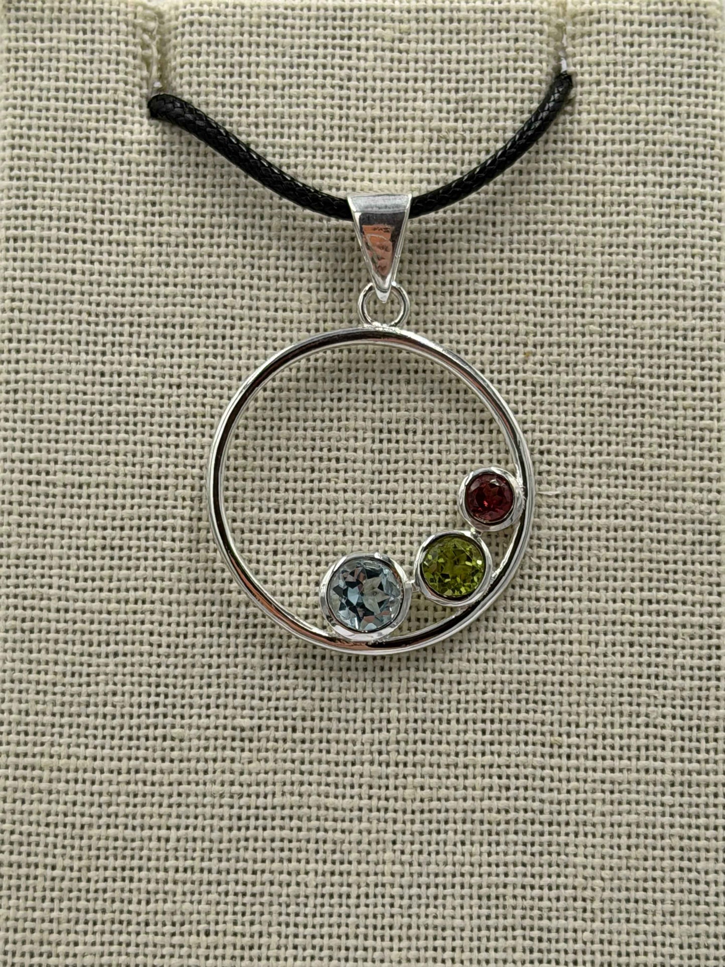 Sterling Silver Open Bubble Aquamarine, Peridot & Garnet Pendant