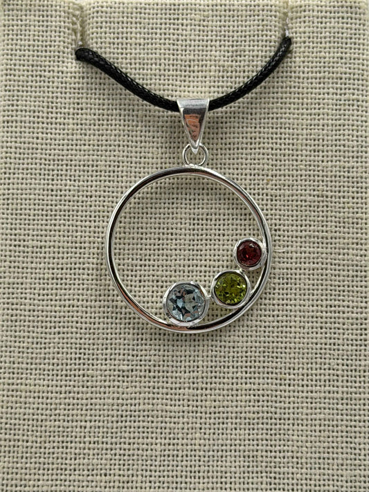 Sterling Silver Open Bubble Aquamarine, Peridot & Garnet Pendant