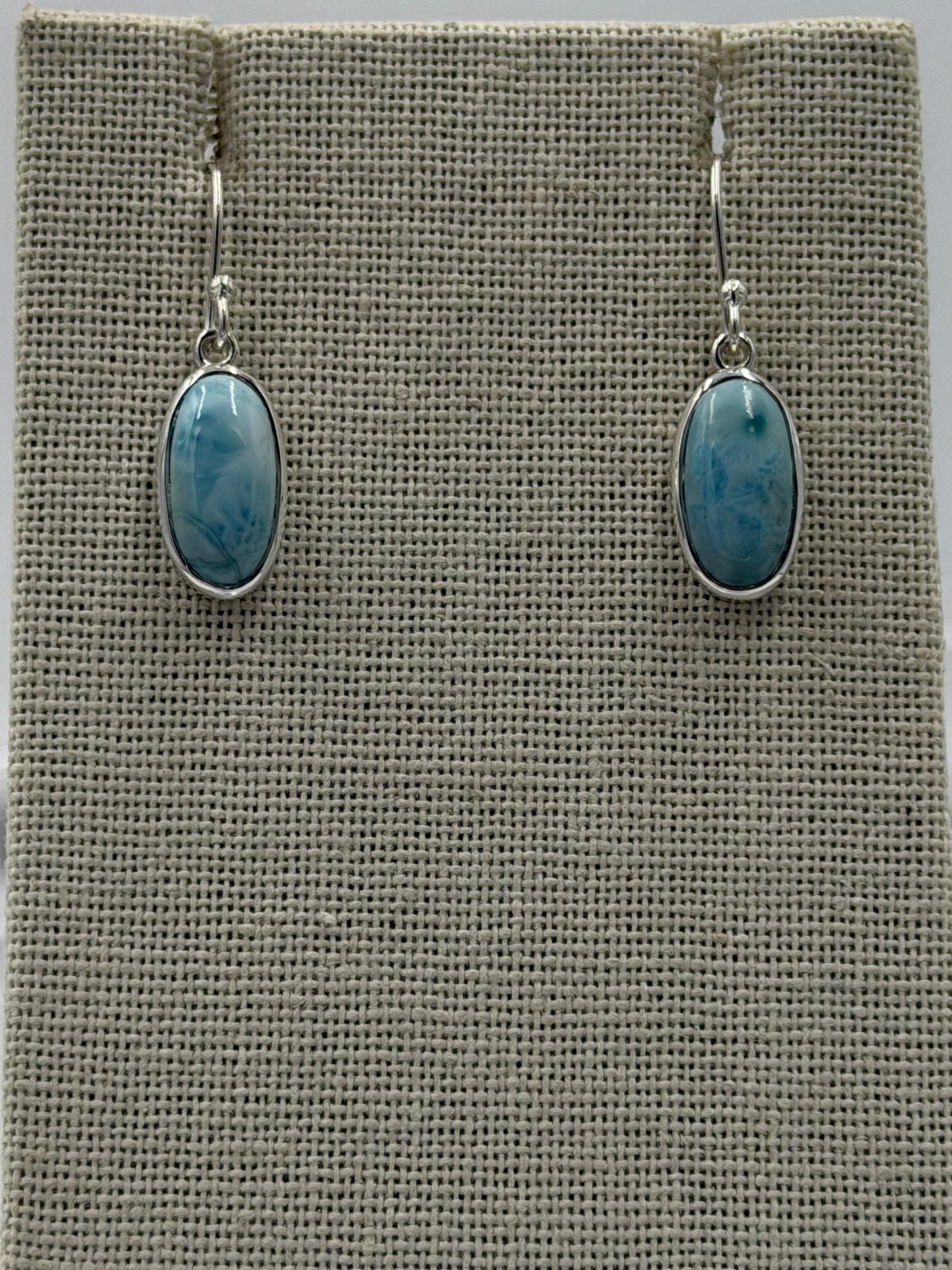 Sterling Silver Oval Larimar Dangle Earrings
