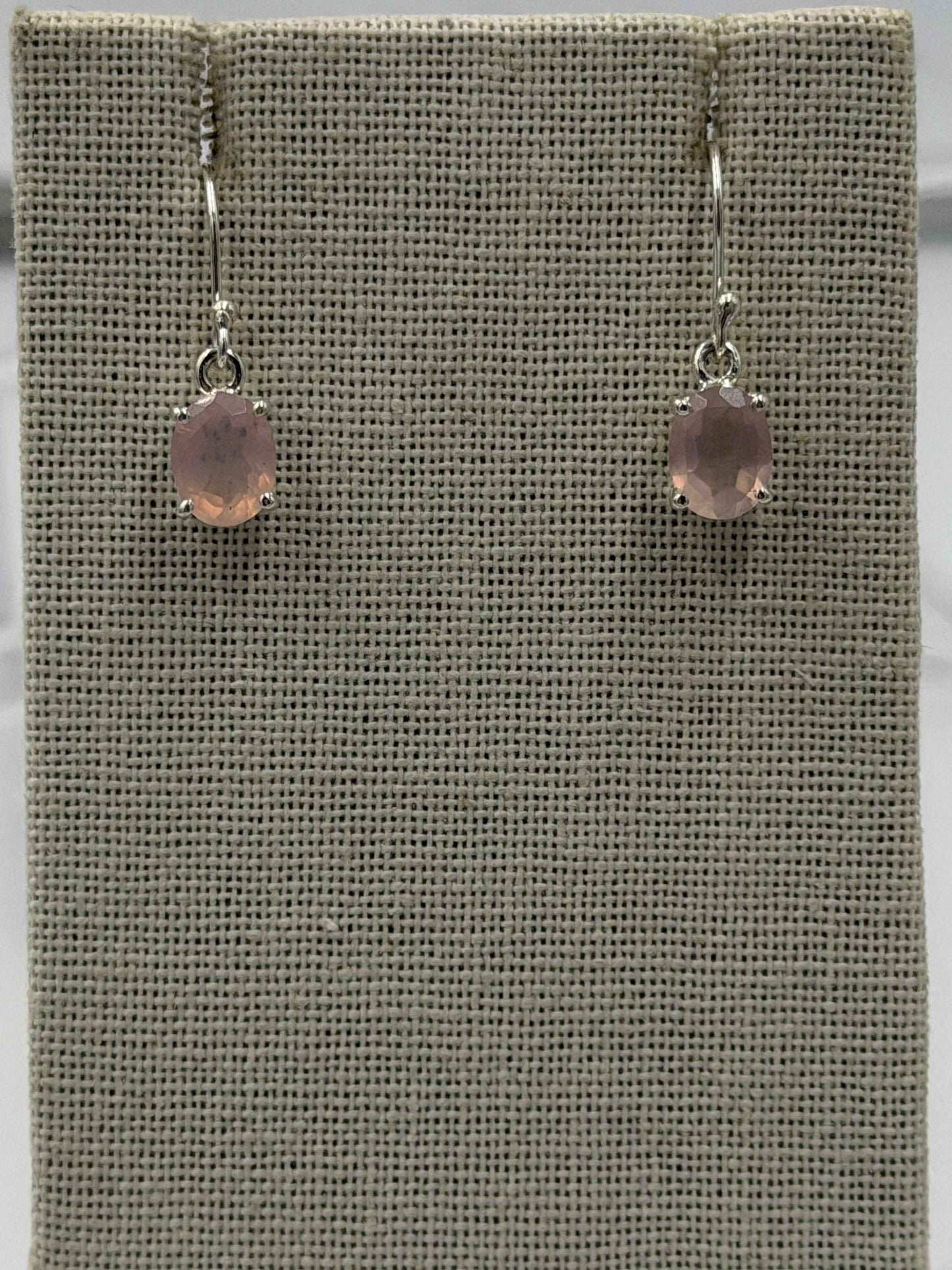 Sterling Silver Rose Oval Quartz Dangle Earrings