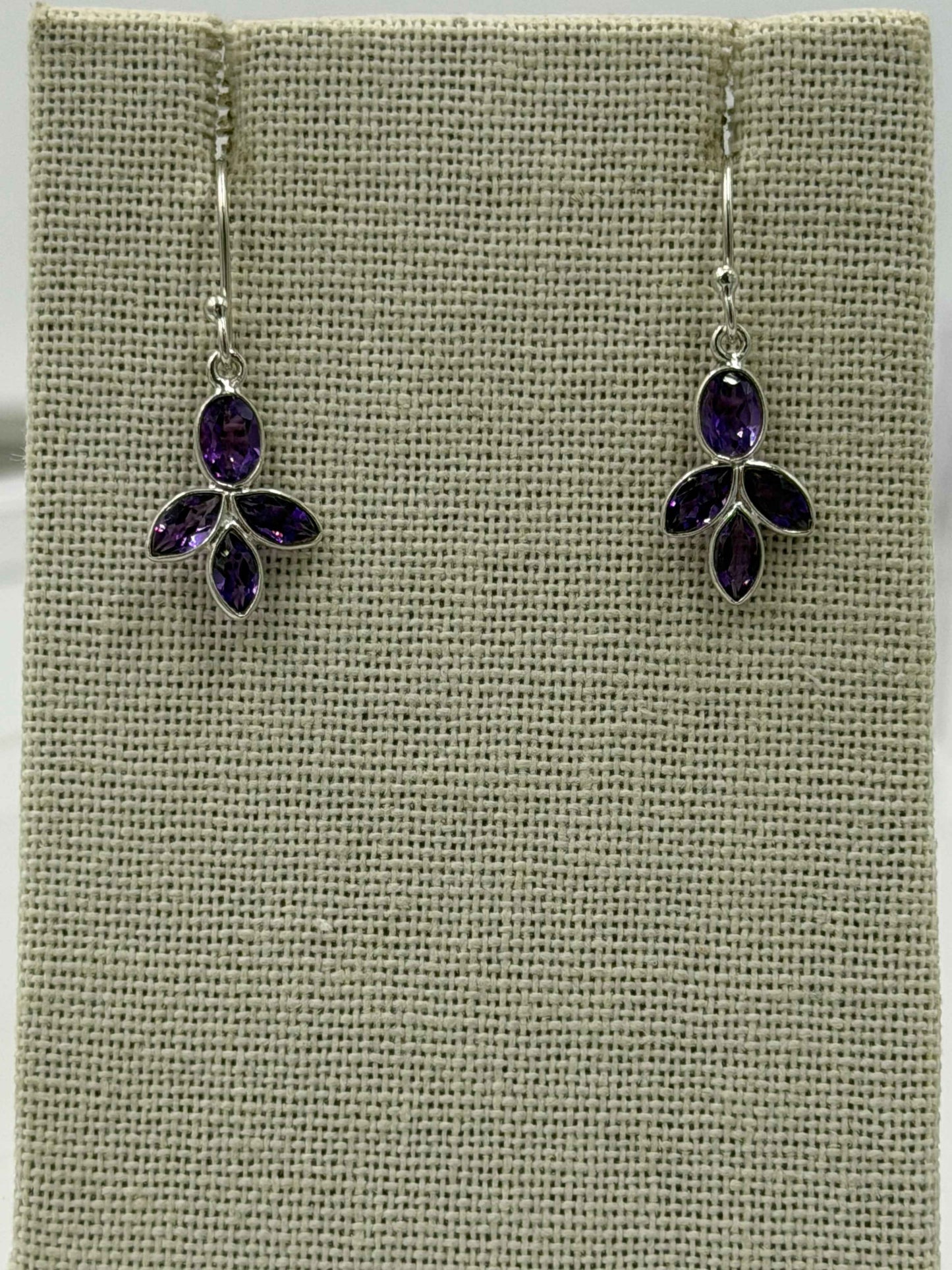Sterling Silver Leaf Cluster Amethyst Dangle Earrings