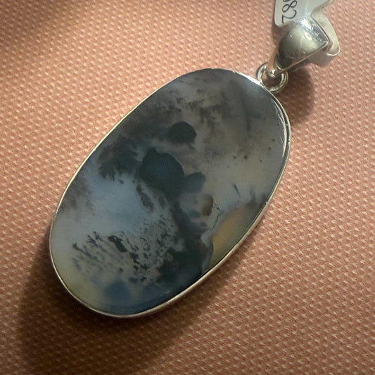 ZGray-Blue Dendritic Agate Pendant in Sterling Silver