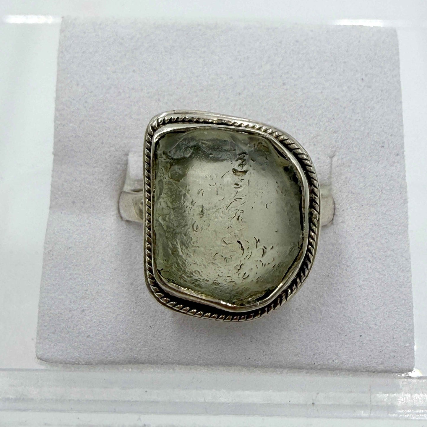 Sterling Silver Bezeled Libyan Desert Glass Ring - Size 9 - Cosmic, Illuminating & Transformative