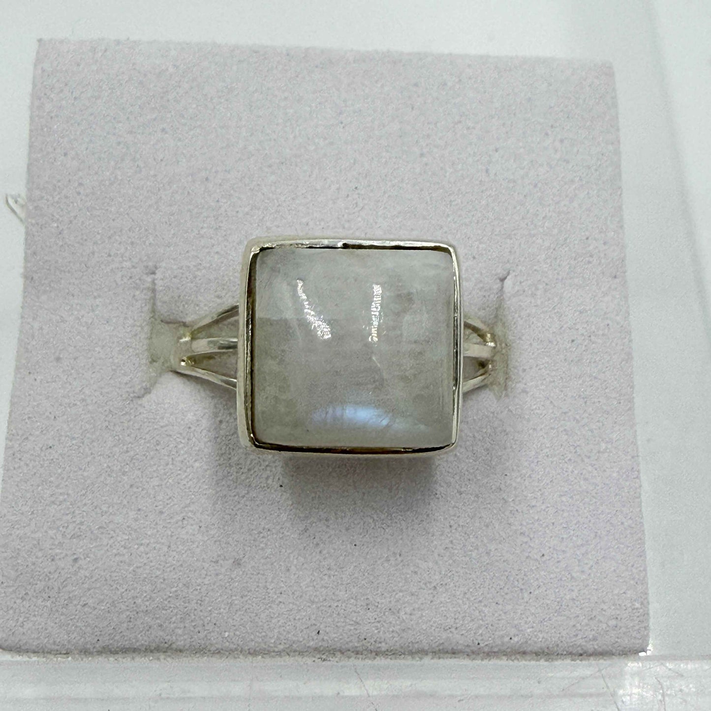 Sterling Silver Rainbow Moonstone Square Ring – Size 8 – Intuition, Inner Clarity & New Beginnings
