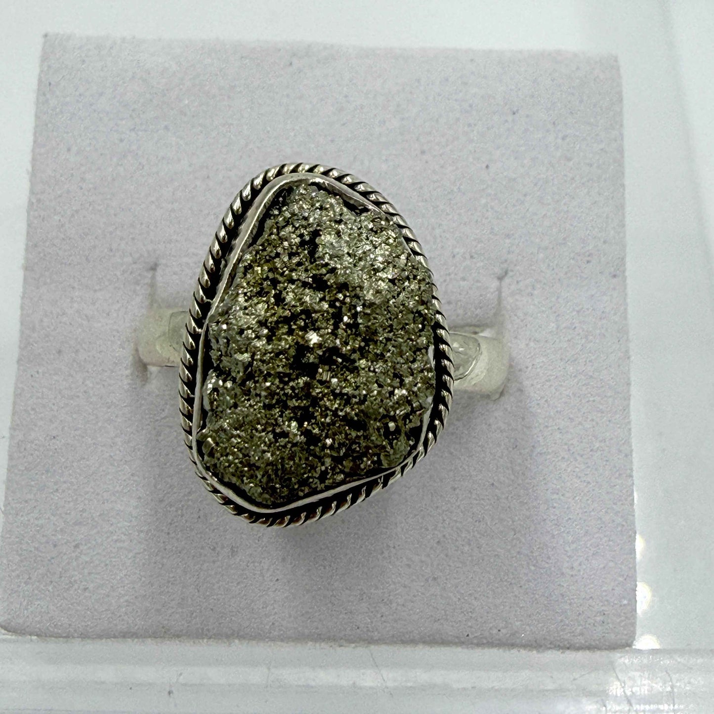 Sterling Silver Oval Pyrite Rope-Edge Ring – Size 9 – Protection, Confidence & Grounding
