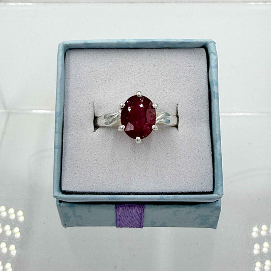 Sterling Silver Faceted Oval Ruby Ring - Size 9 - Passionate, Vital & Empowering
