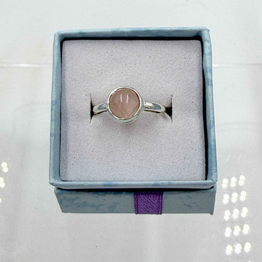 Sterling Silver Round Rose Quartz - Size 6 - Loving, Soothing & Heart Opening