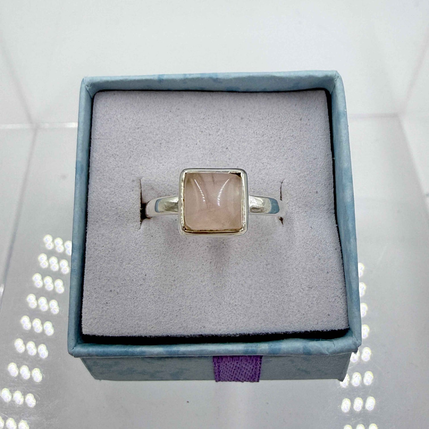 Sterling Silver Square Rose Quartz - Size 8 - Loving, Soothing & Heart Opening