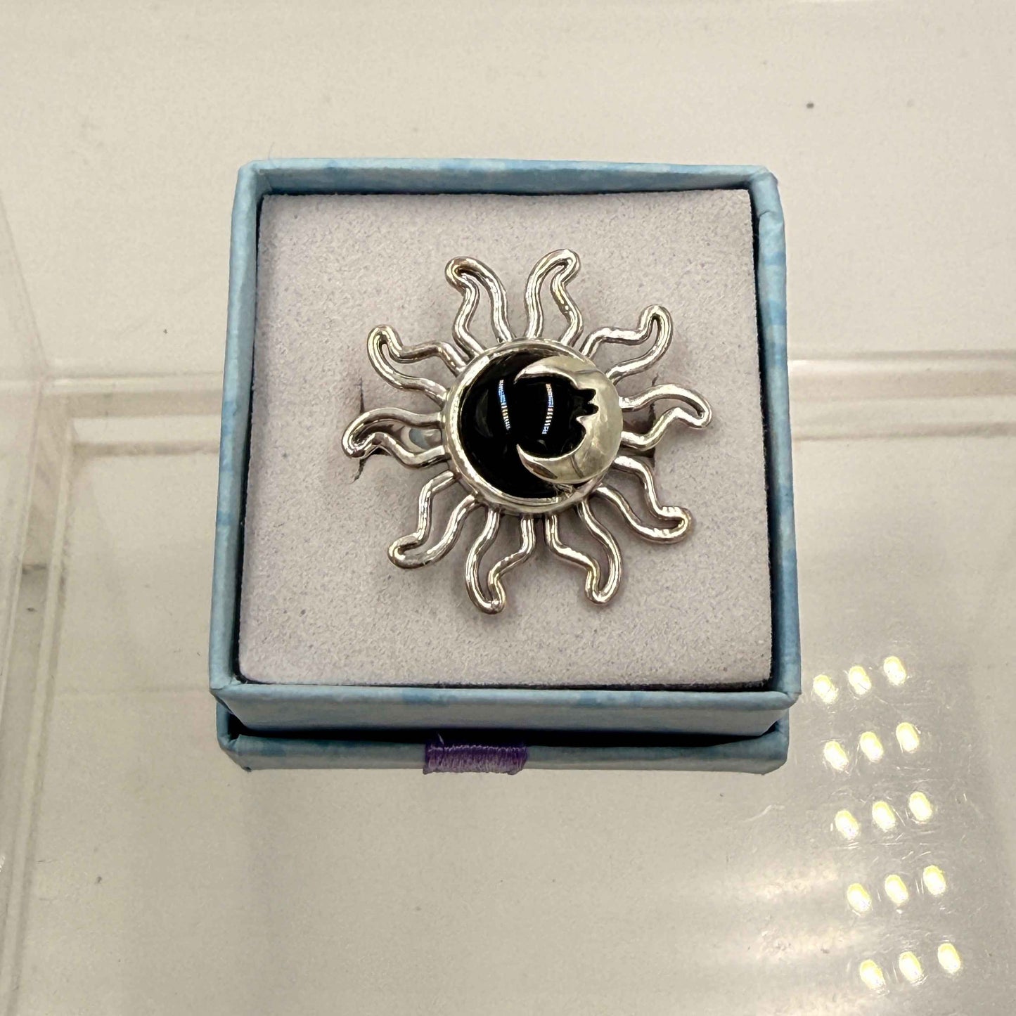 Sterling Silver Sun & Moon Black Onyx Ring - Size 7 - Protection, Grounding & Stabilizing