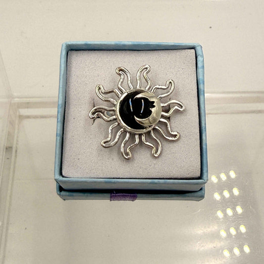 Sterling Silver Sun & Moon Black Onyx Ring - Size 7 - Protection, Grounding & Stabilizing