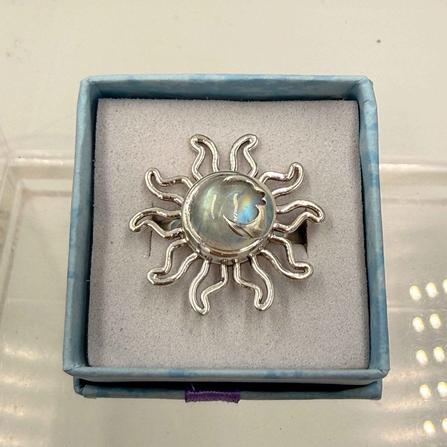 Sterling Silver Sun & Moon Moonstone Ring - Size 9 - Intuitive, Balance & Serenity
