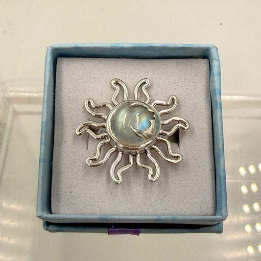 Sterling Silver Sun & Moon Moonstone Ring - Size 9 - Intuitive, Balance & Serenity