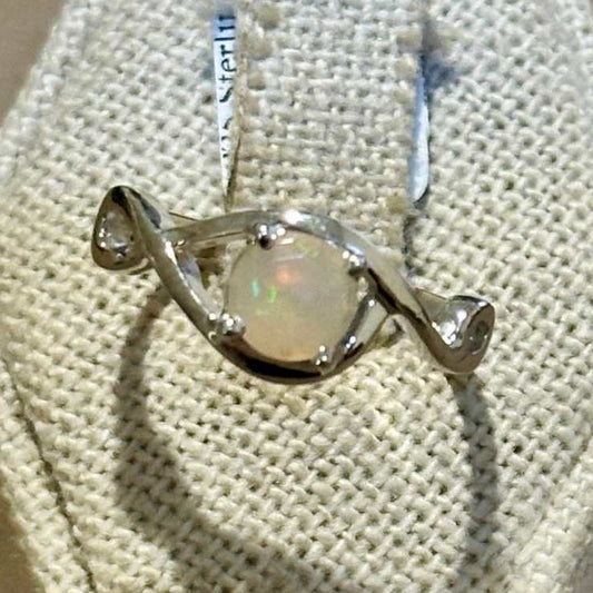 Ethiopian Opal Round Infinity-Twist Ring – Sterling Silver – Size 8
