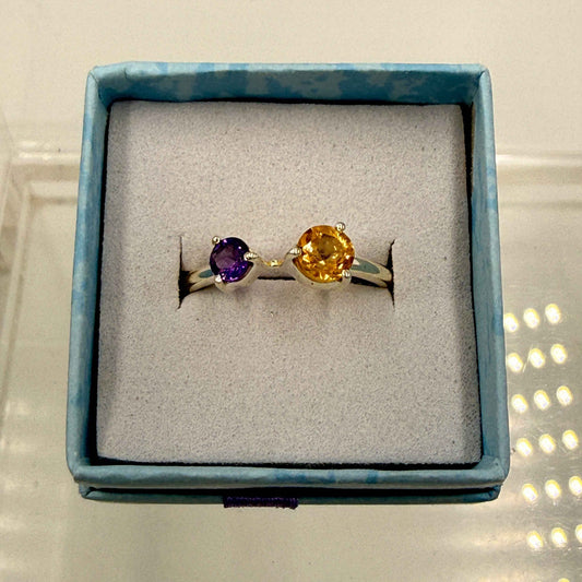 Sterling Silver Amethyst & Citrine Ring - Size 9 - Spiritual, Energizing & Joyful