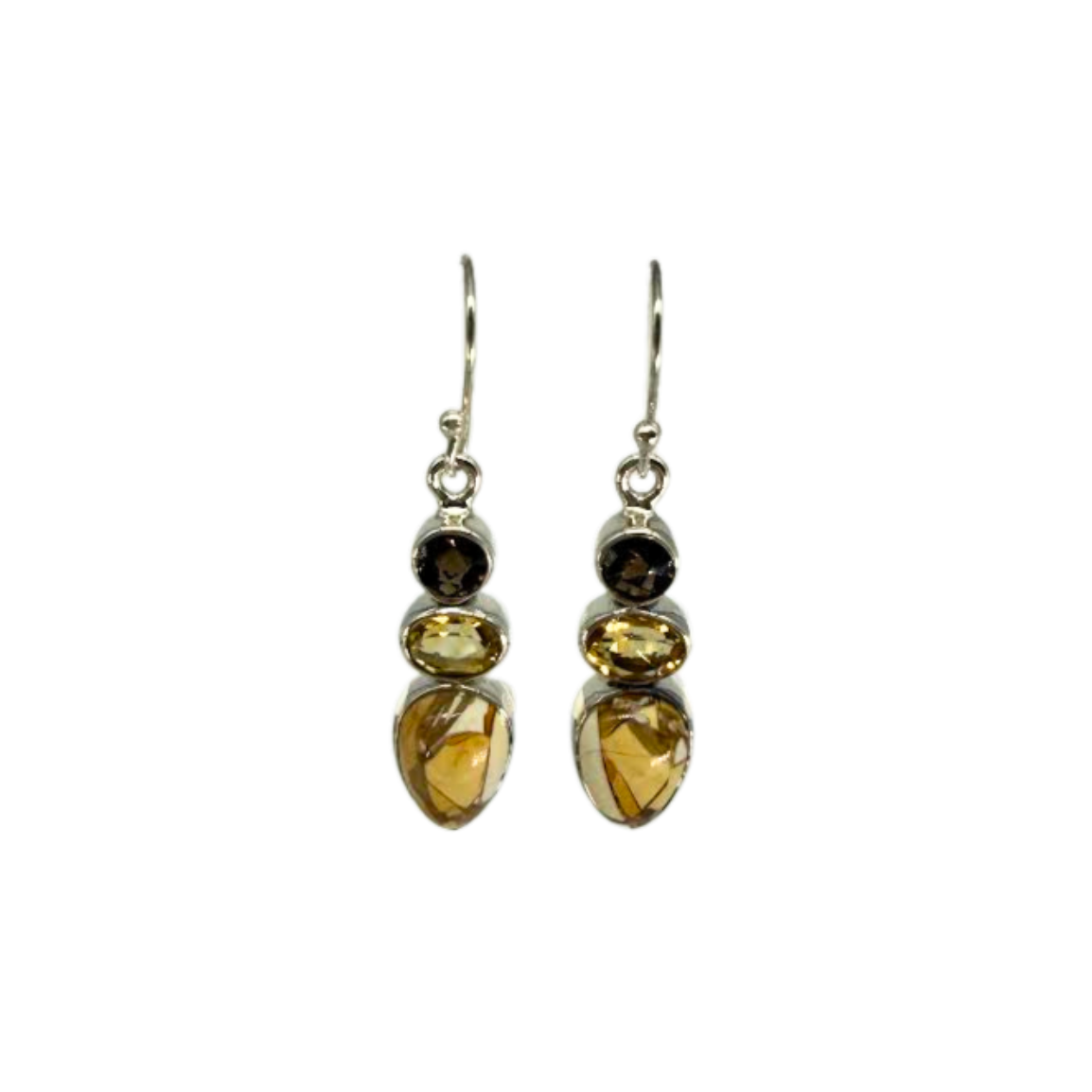 Brecciated Mookaite, Citrine, & Smoky Quartz Earrings
