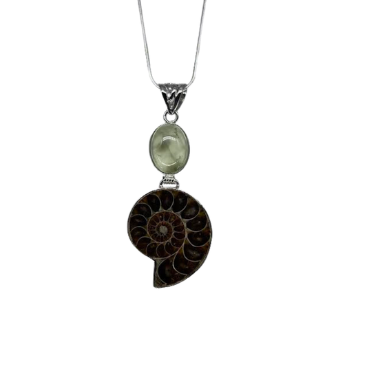Ammonite and Green Quartz Necklace