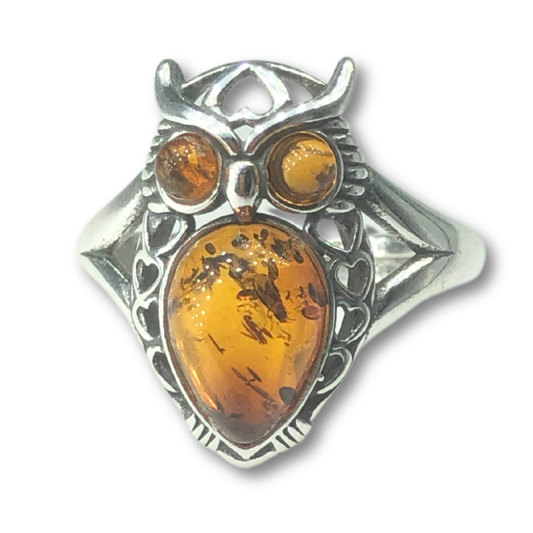 Amber Owl Ring