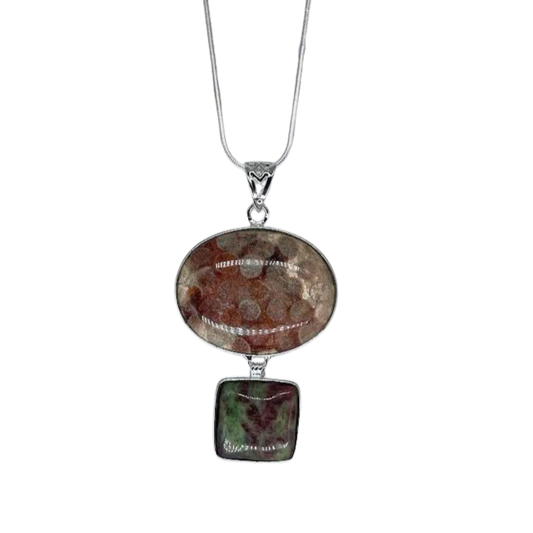 Fossil Coral and Ruby Zoisite Necklace