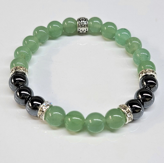 Aventurine & Hematite Round Bead Bracelet - Balanced Prosperity