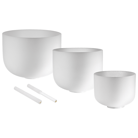 432 Hz Crystal Singing Bowls 8” F4, 10” D4, 12” C4 - Pure Harmony Set