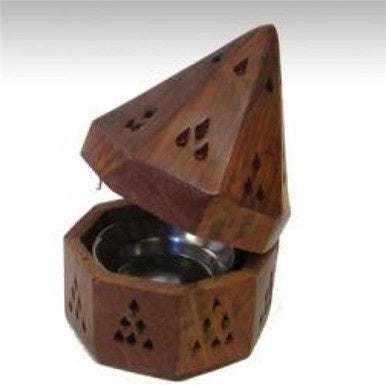 Incense Burner - Wooden Temple Cone / Charcoal 5.5"H