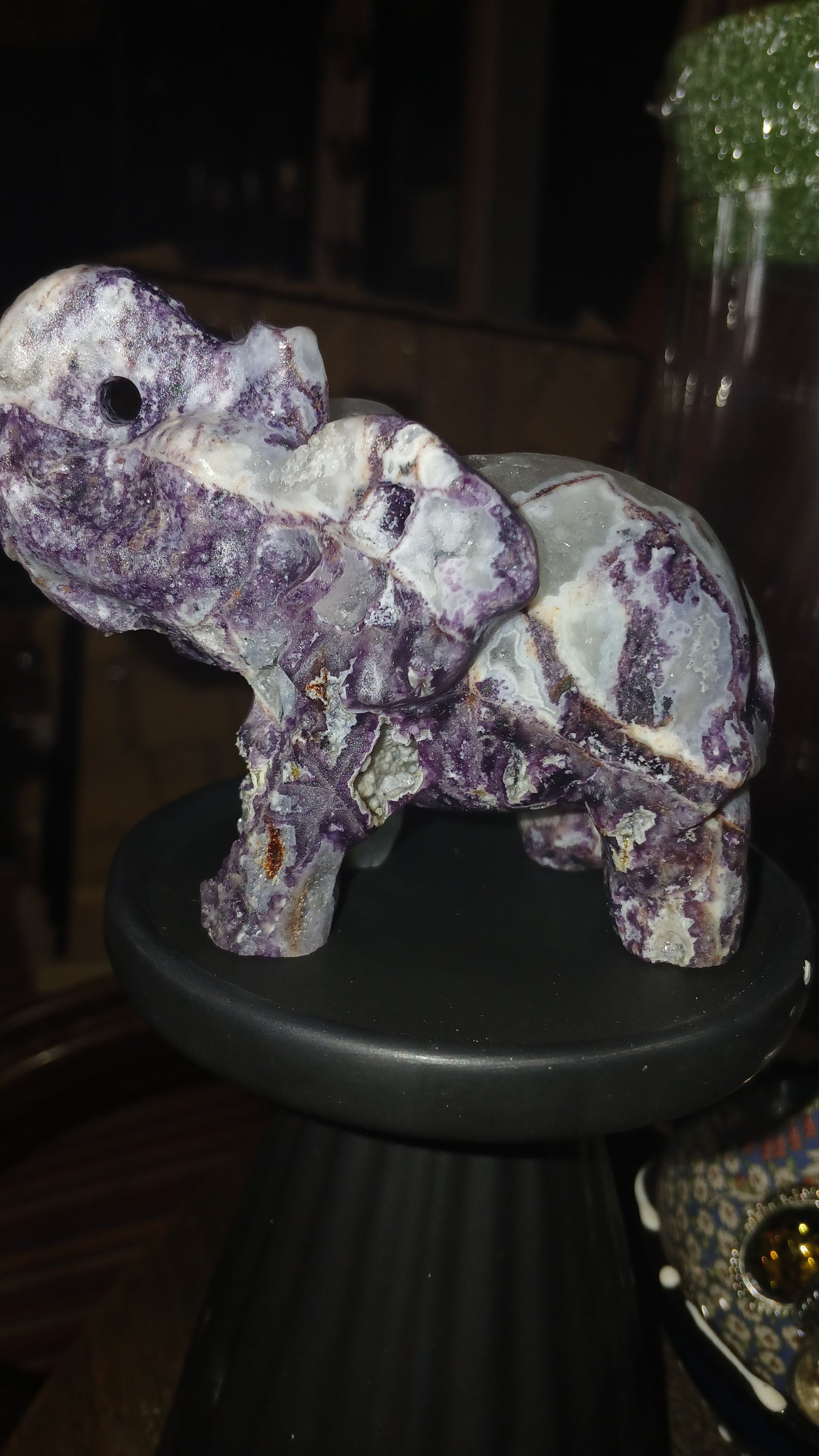 Purple Sphalerite Elephant Carving
