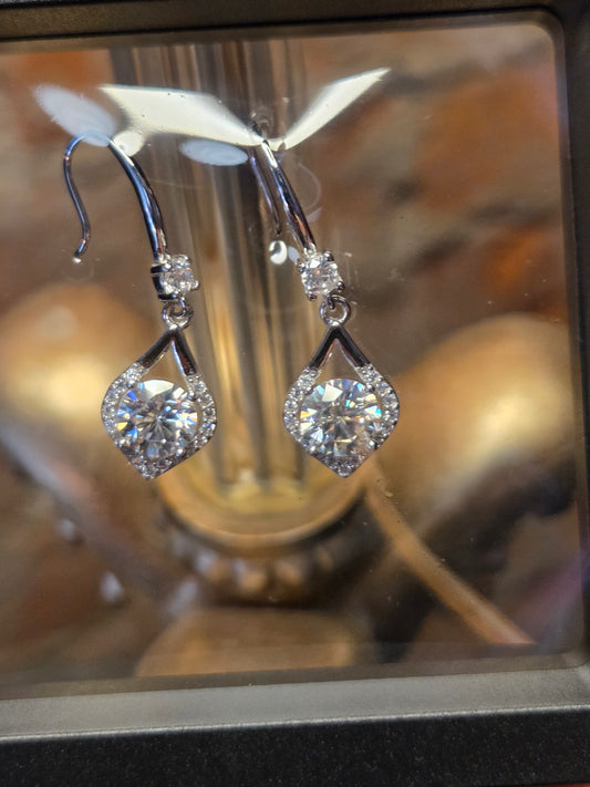 Sterling Silver Moissanite Drop Earrings – 4.0 CT Total, Halo Design, GRA Certified