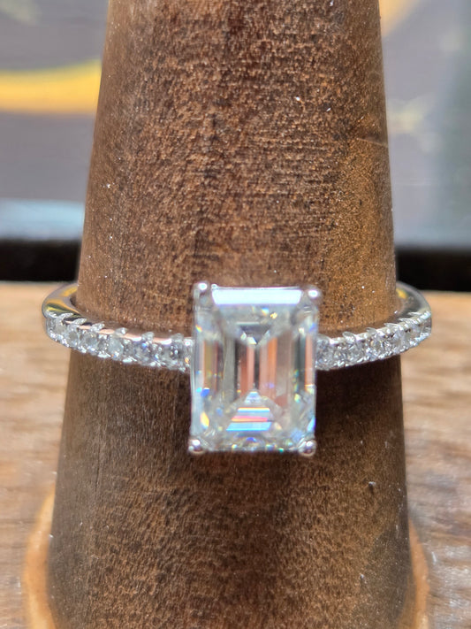 Emerald Cut Moissanite Ring – Size 9, 3.8 CT, 925 Sterling Silver, GRA Certified