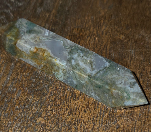Double-Terminated Moss Agate Wand – Grounding & Heart Healing Crystal