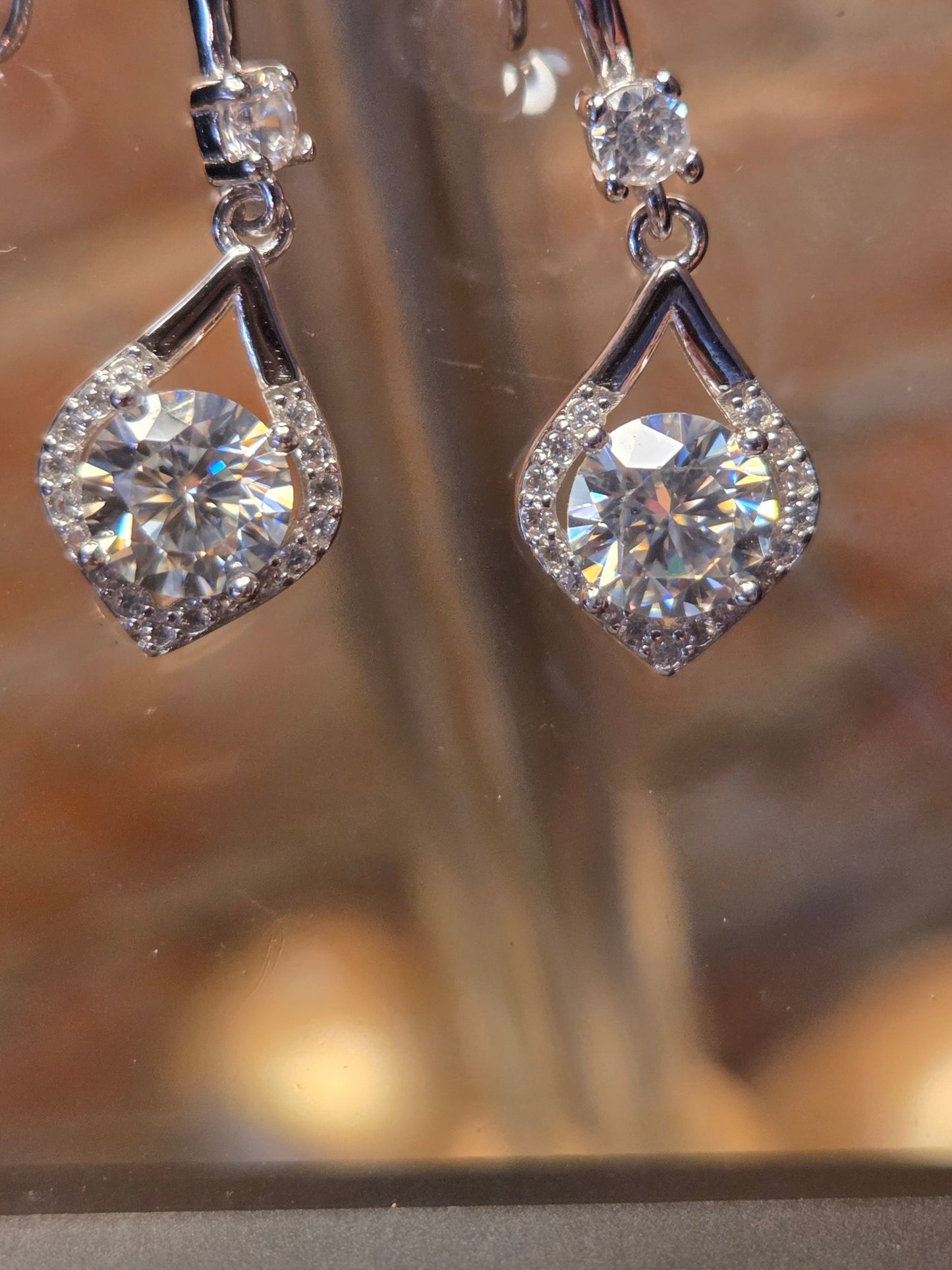 Sterling Silver Moissanite Drop Earrings – 4.0 CT Total, Halo Design, GRA Certified