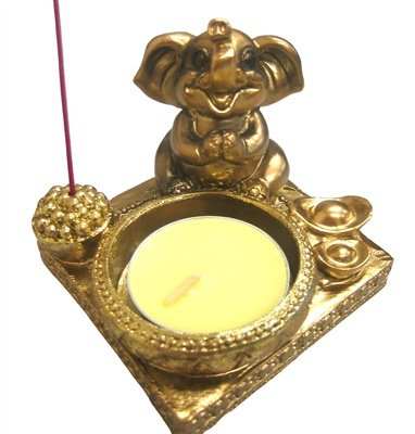 Tea Light and Incense Holder - Gold Elephant