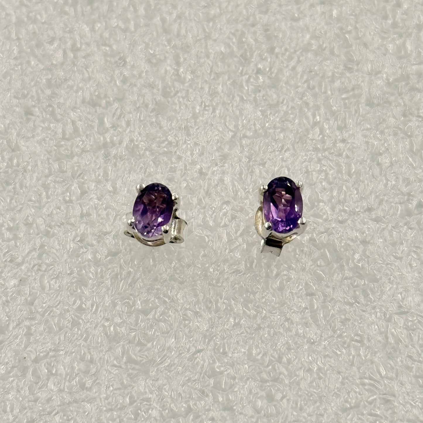 Sterling Silver Oval Amethyst Post Earrings Size 4