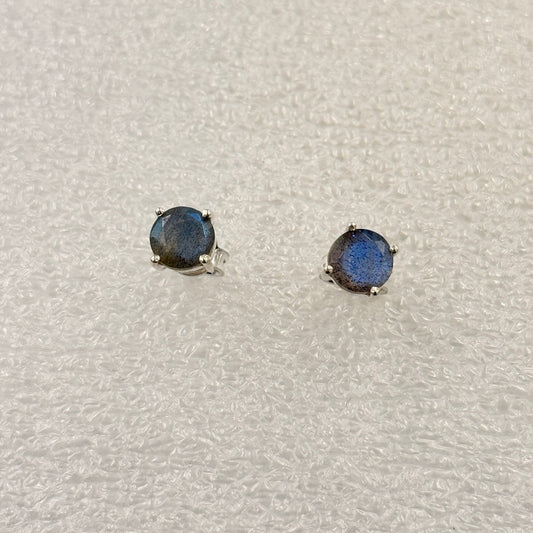 Sterling Silver Round Labradorite Post Earrings