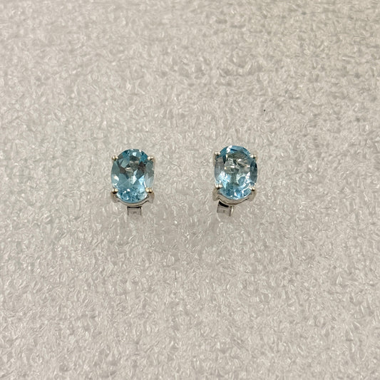 Sterling Silver Oval Aquamarine Post Earrings Size 1